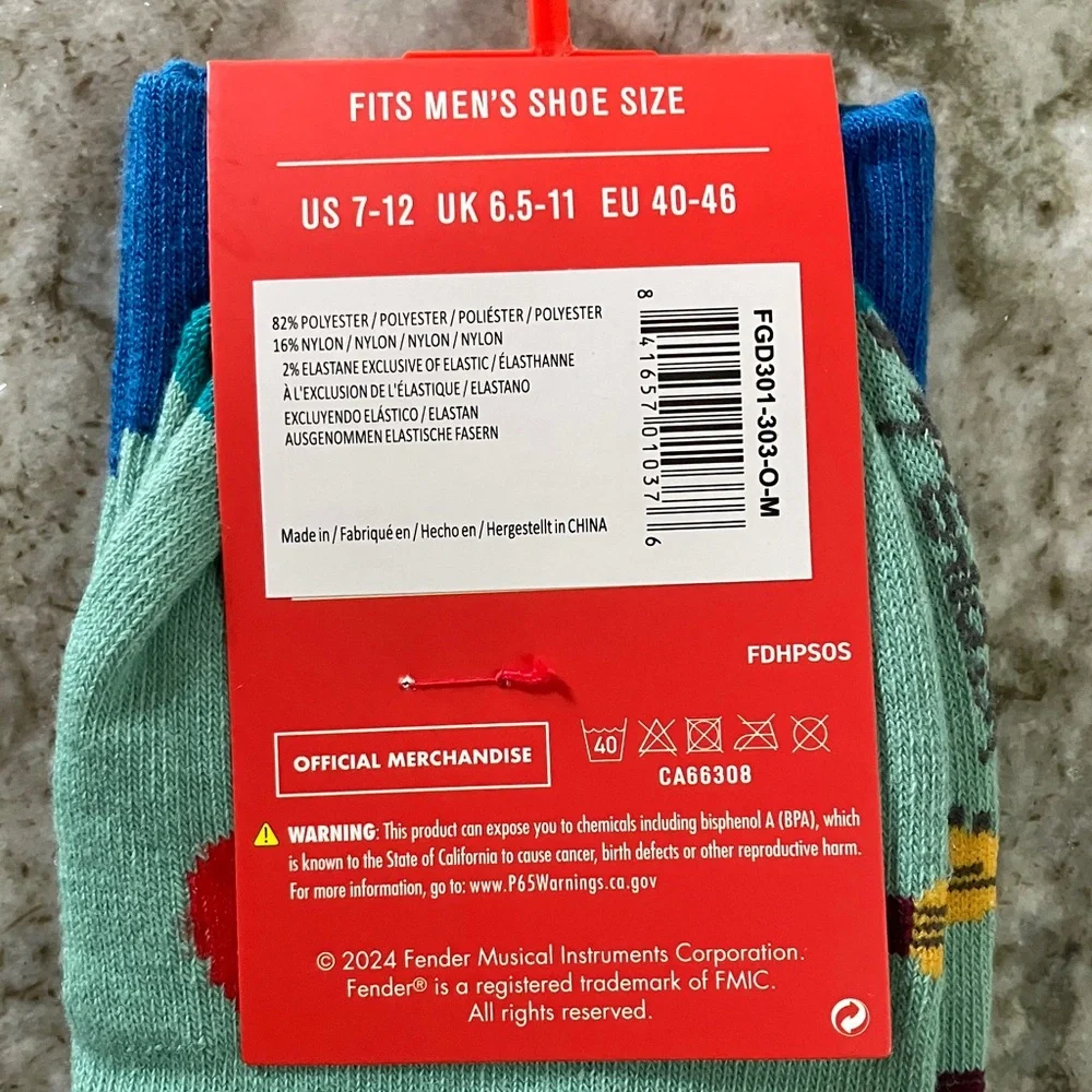 Fender Men's & Women’s Colorful Guitar Socks Set 2 Pair